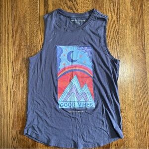 Spiritual Gangster Sleeveless Tee Good Vibes Washed Blue Size Small